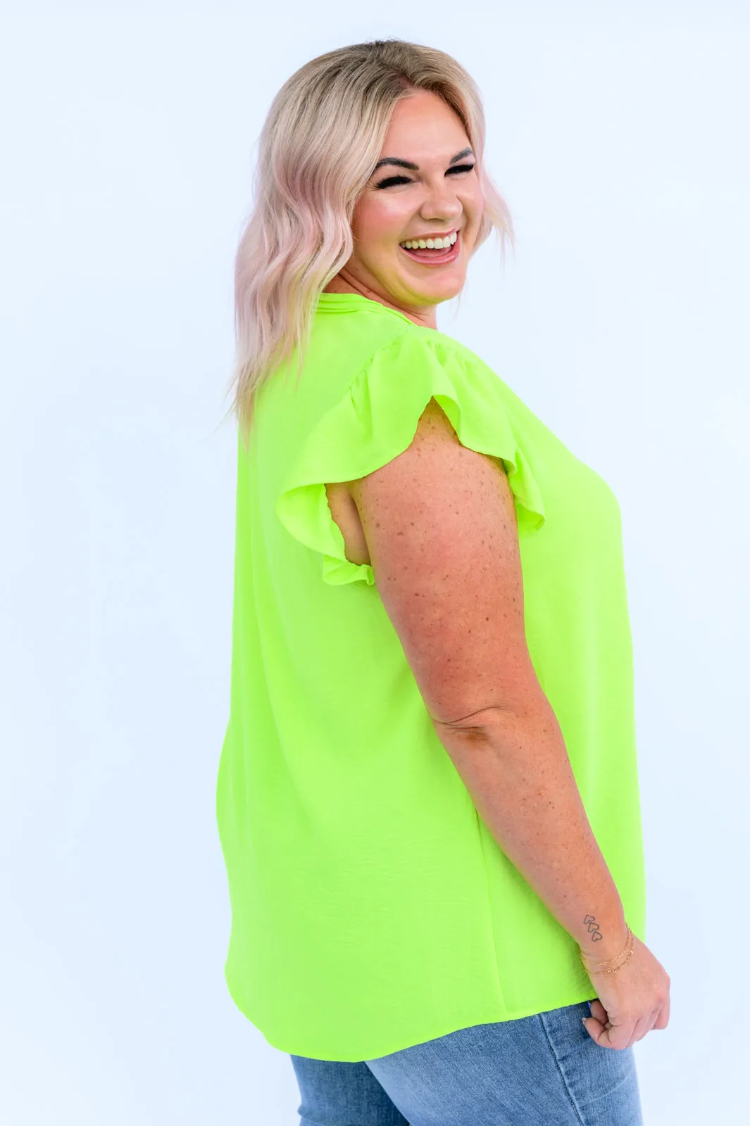 Neon Lights Ruffle Sleeve Top