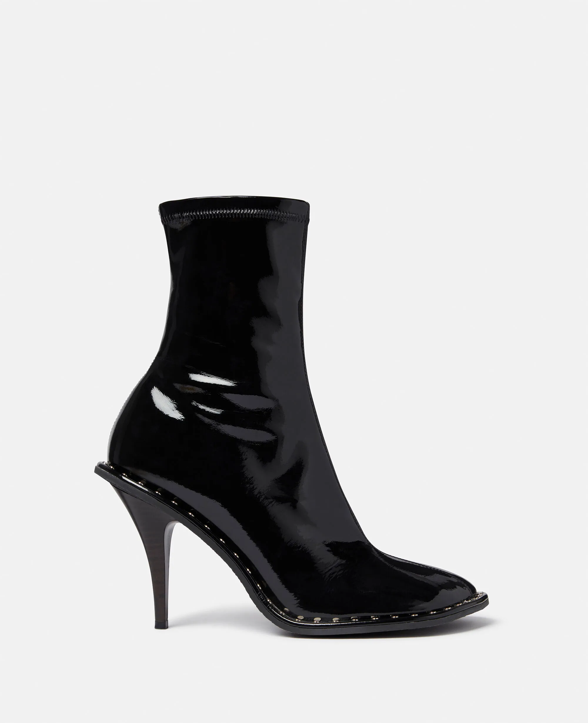 Edgy Lacquered Stiletto Ankle Boots