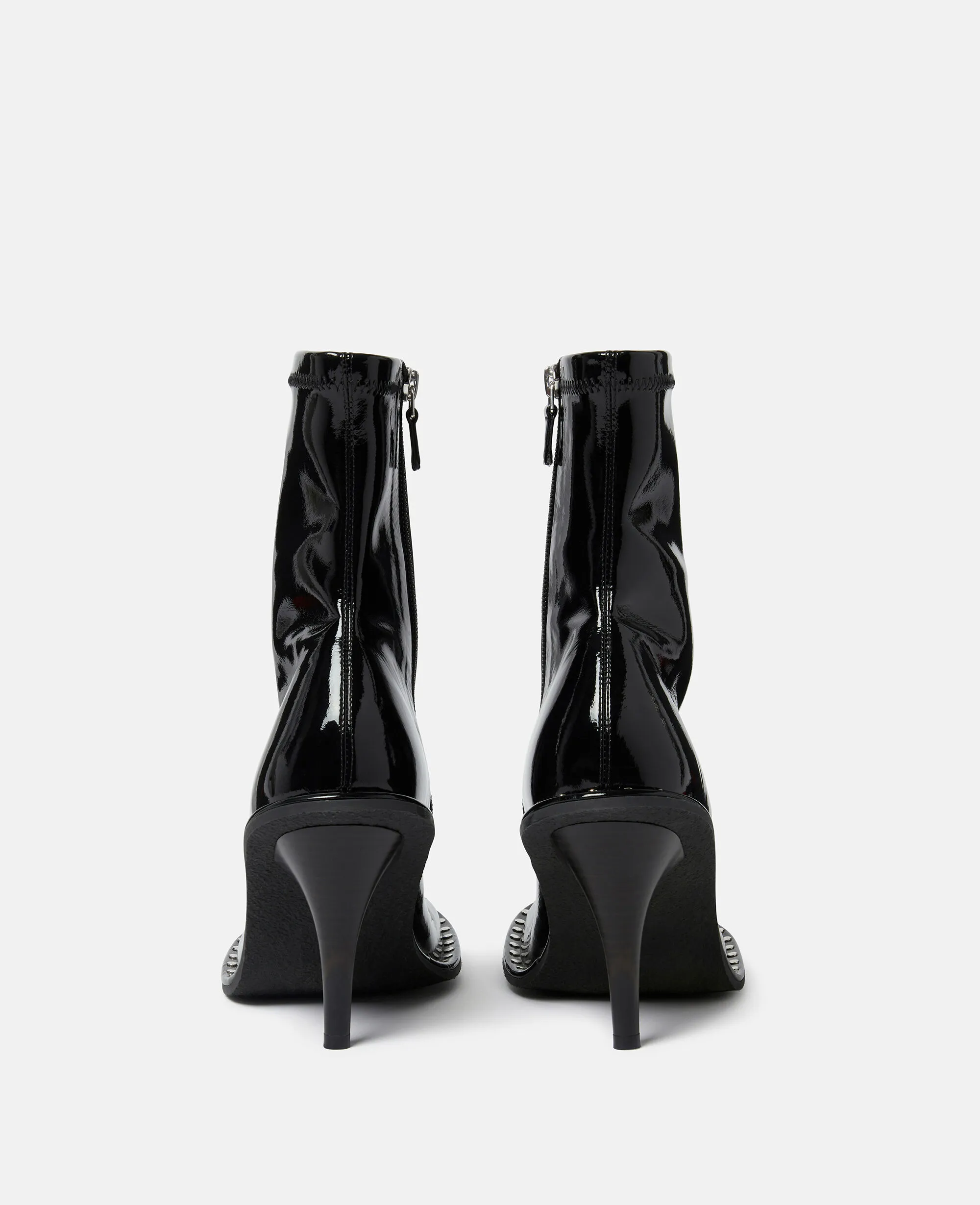 Edgy Lacquered Stiletto Ankle Boots