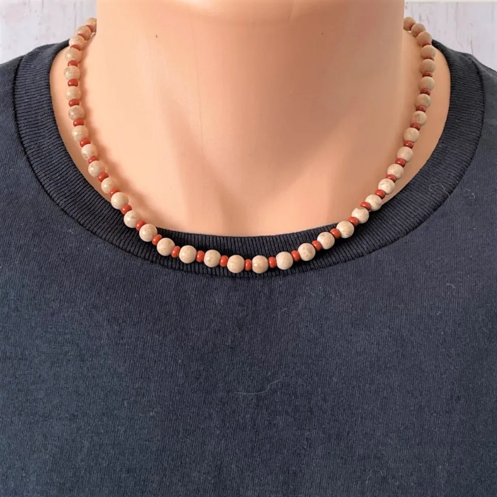 Men's Sand Stone Agate Toho Beaded Necklace