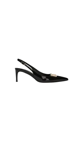 Black Polished Calfskin Slingbacks