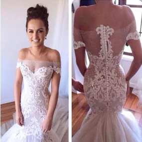 Elegant Off-Shoulder Mermaid Wedding Dress with Lace Appliques