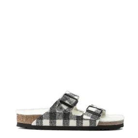 Womens Arizona Shearling Wool Narrow Sandal Plaid White Birkenstock