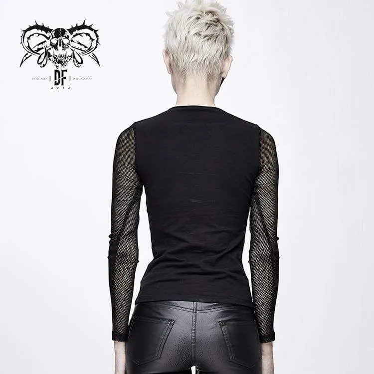 Sheer Mesh Tops Women's Goth Pentagram Lace