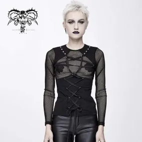 Sheer Mesh Tops Women's Goth Pentagram Lace