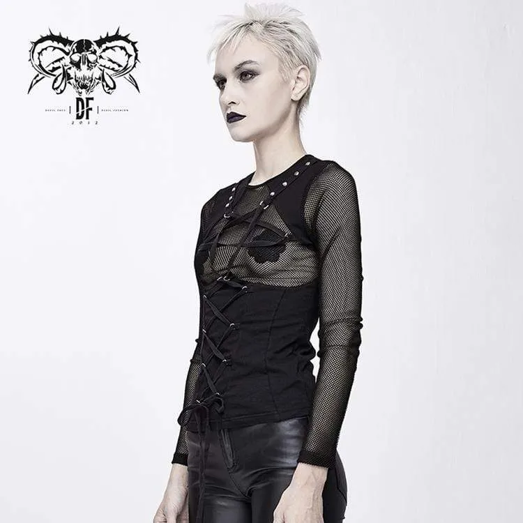 Sheer Mesh Tops Women's Goth Pentagram Lace