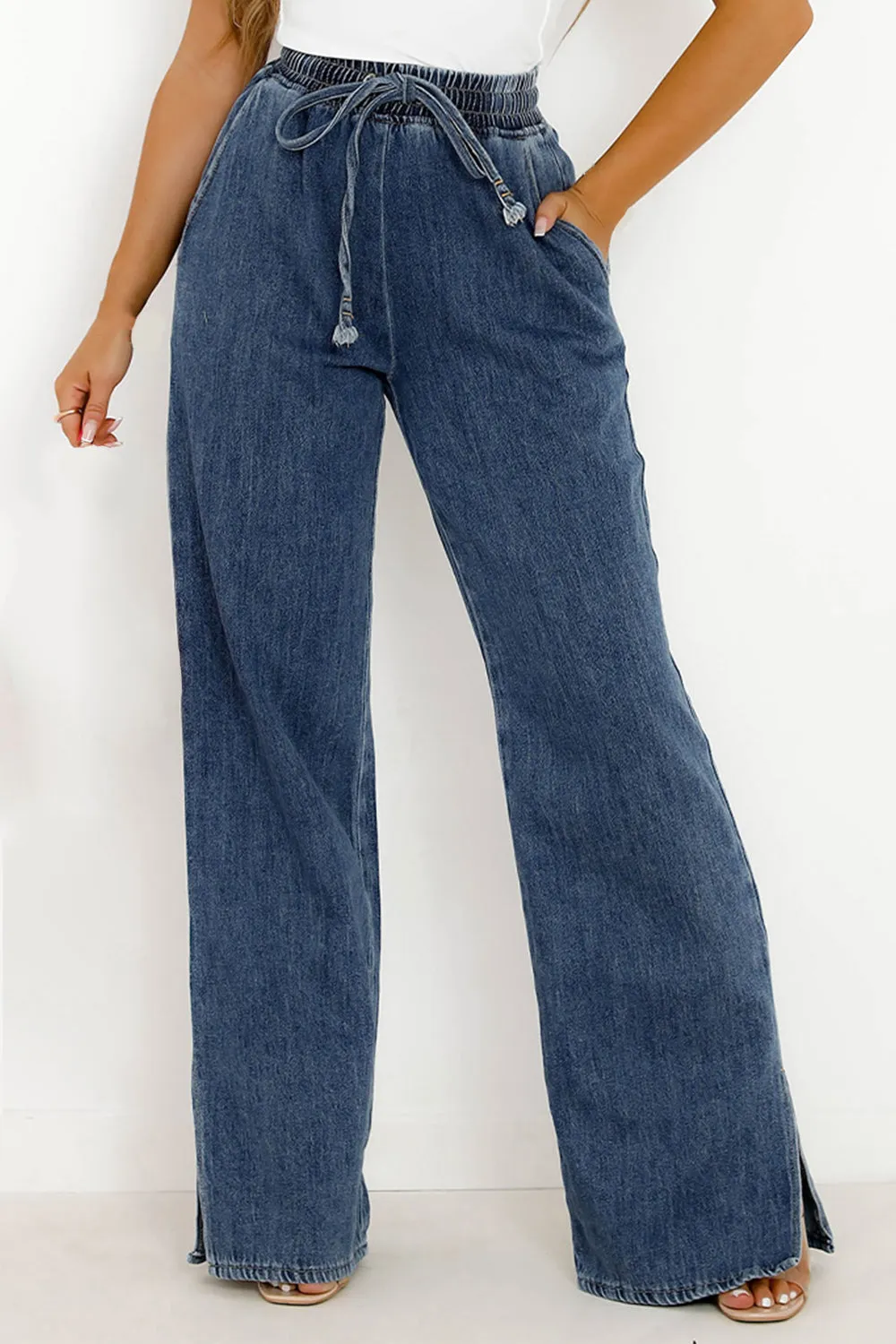 slit wide leg jeans