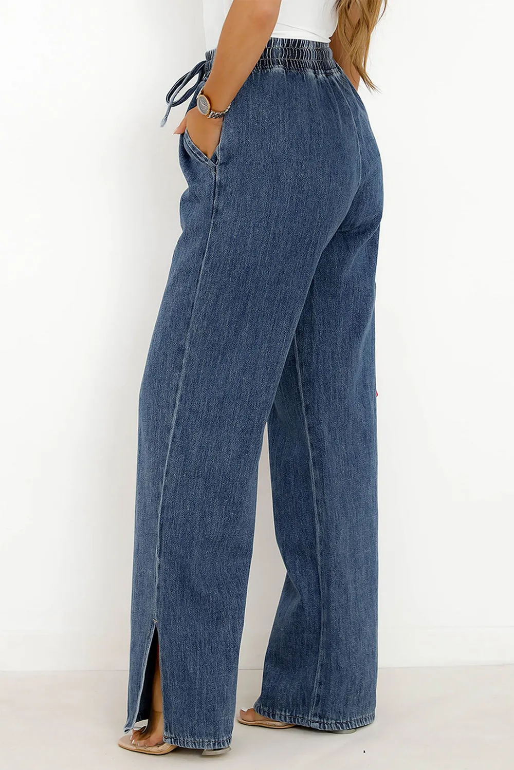 slit wide leg jeans