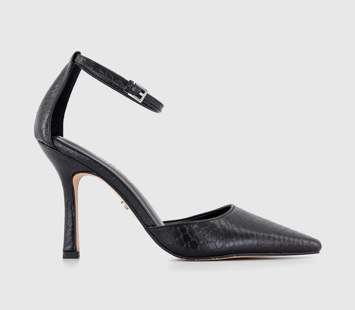 Chisel Toe Ankle Strap Courts Black Snake Print