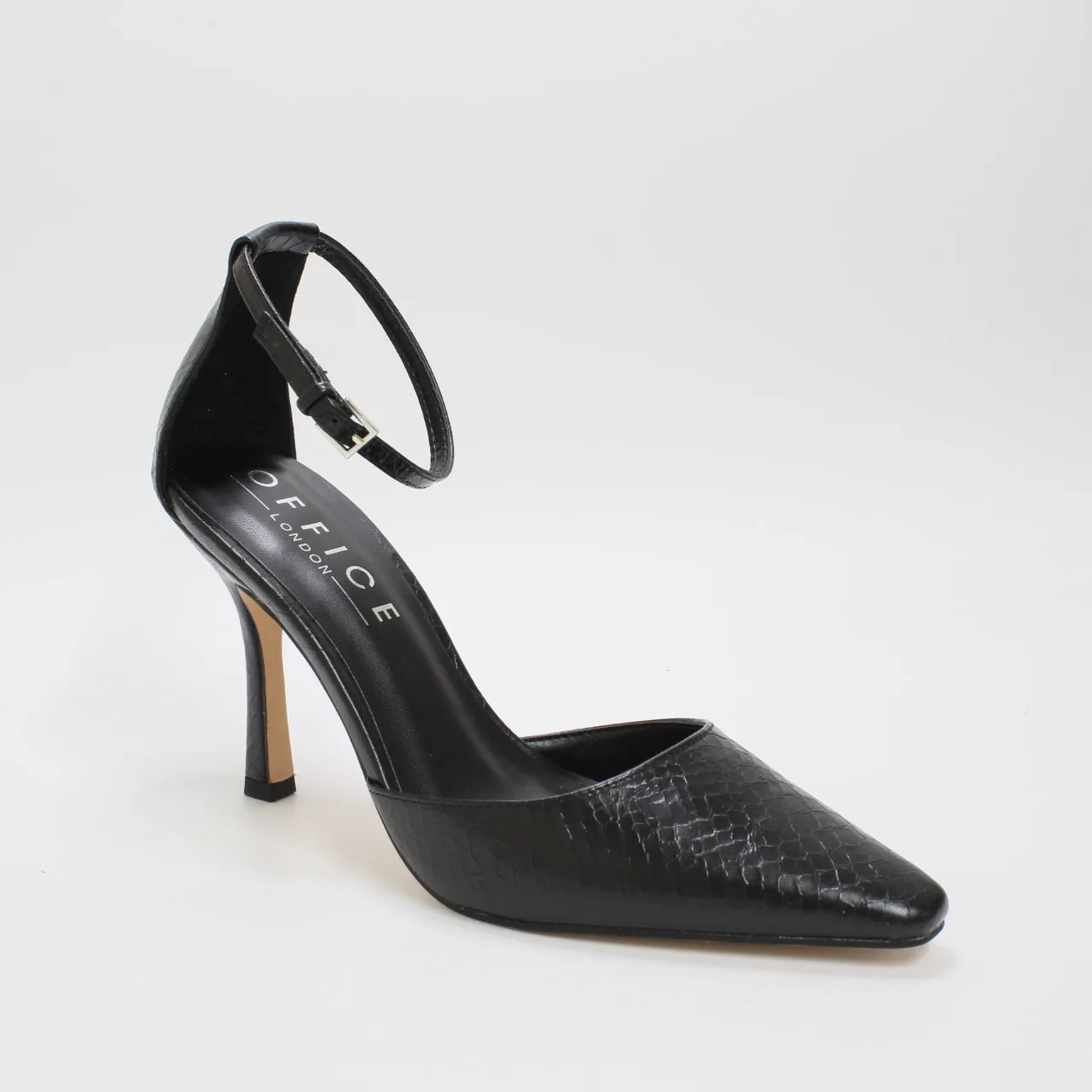 Chisel Toe Ankle Strap Courts Black Snake Print