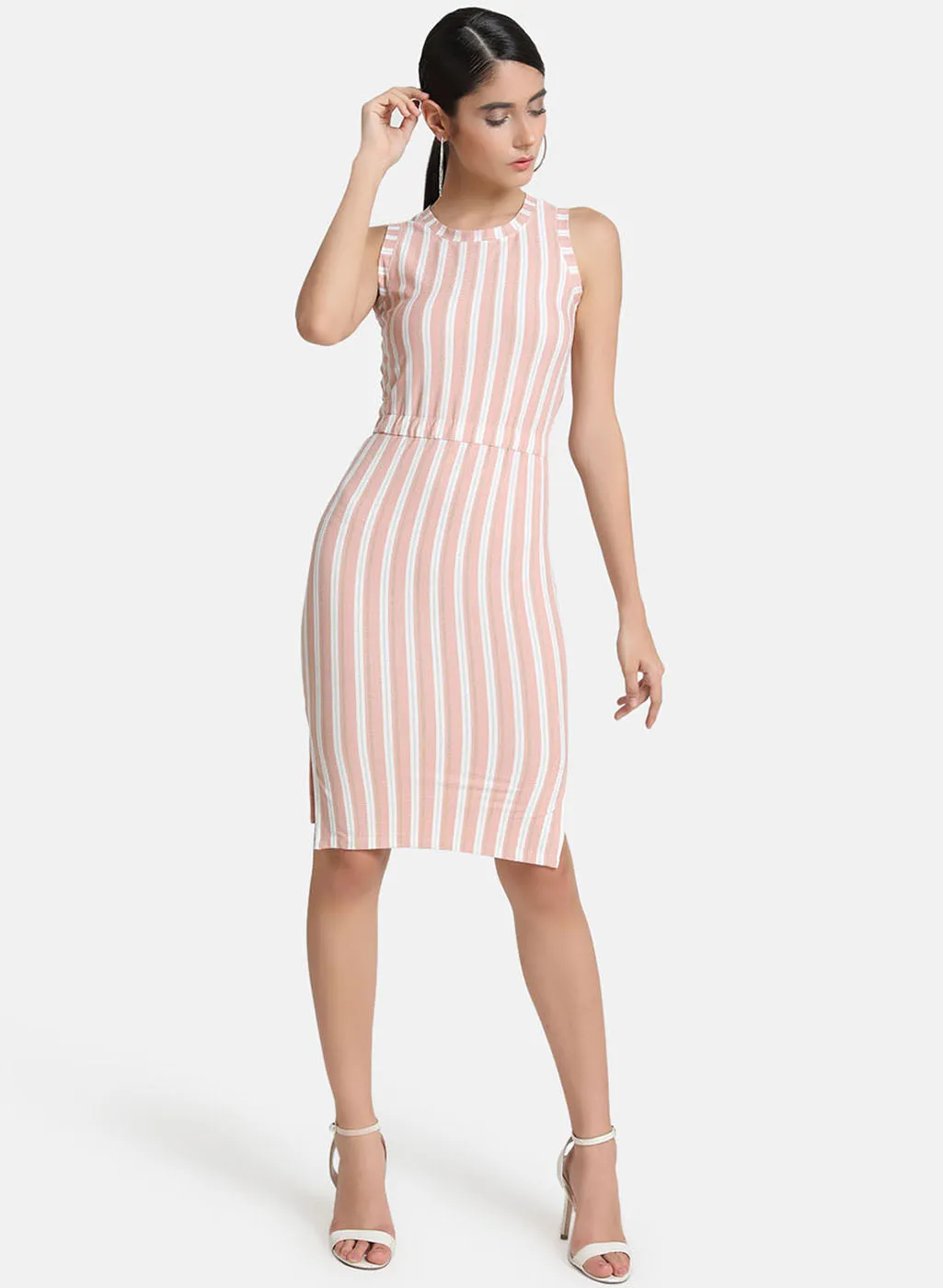 Striped Lurex Sleeveless Midi Dress