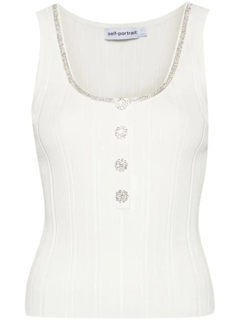 Self Portrait sleeveless studded cotton top with jewels