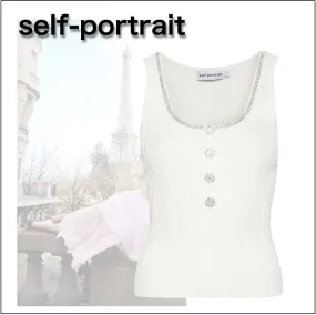 Self Portrait sleeveless studded cotton top with jewels