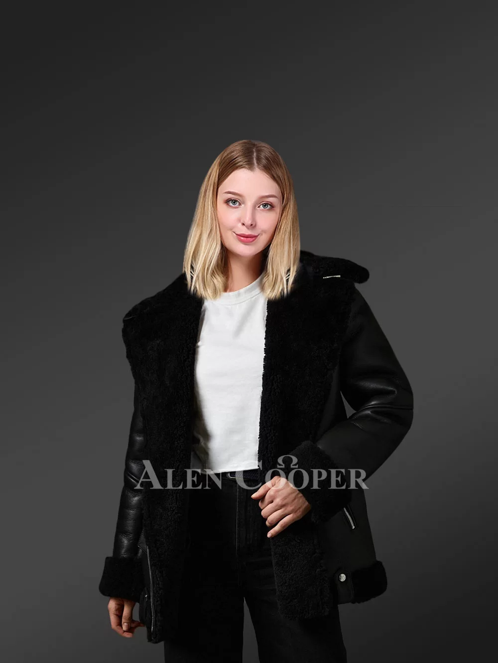 Genuine Black Shearling Jackets for Fashionable Women