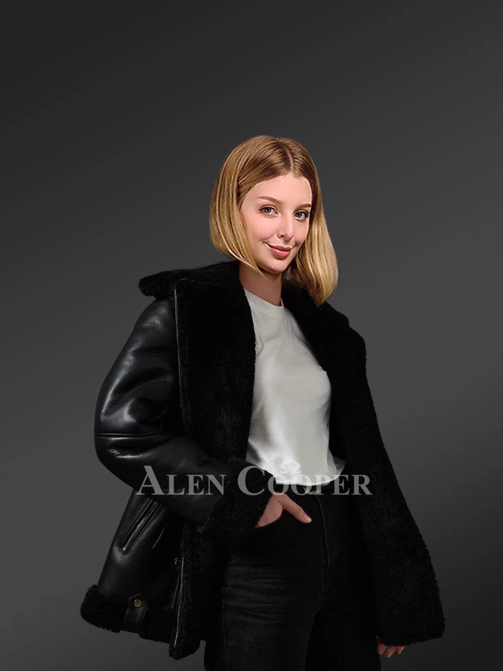 Genuine Black Shearling Jackets for Fashionable Women