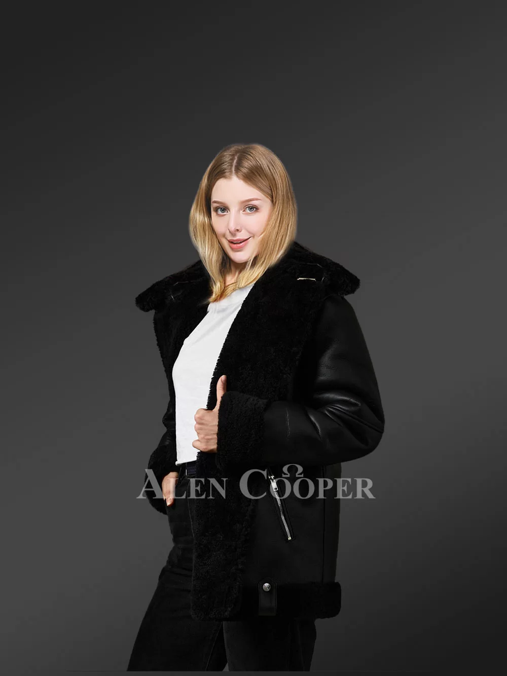 Genuine Black Shearling Jackets for Fashionable Women