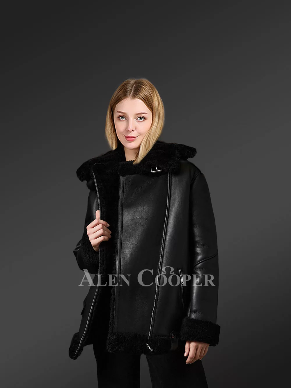 Genuine Black Shearling Jackets for Fashionable Women