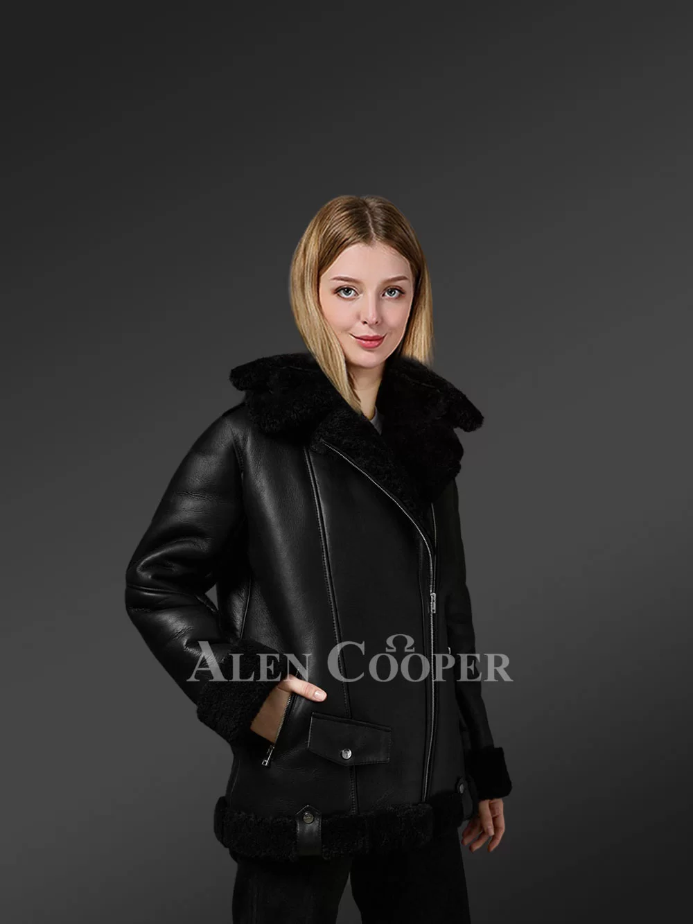 Genuine Black Shearling Jackets for Fashionable Women