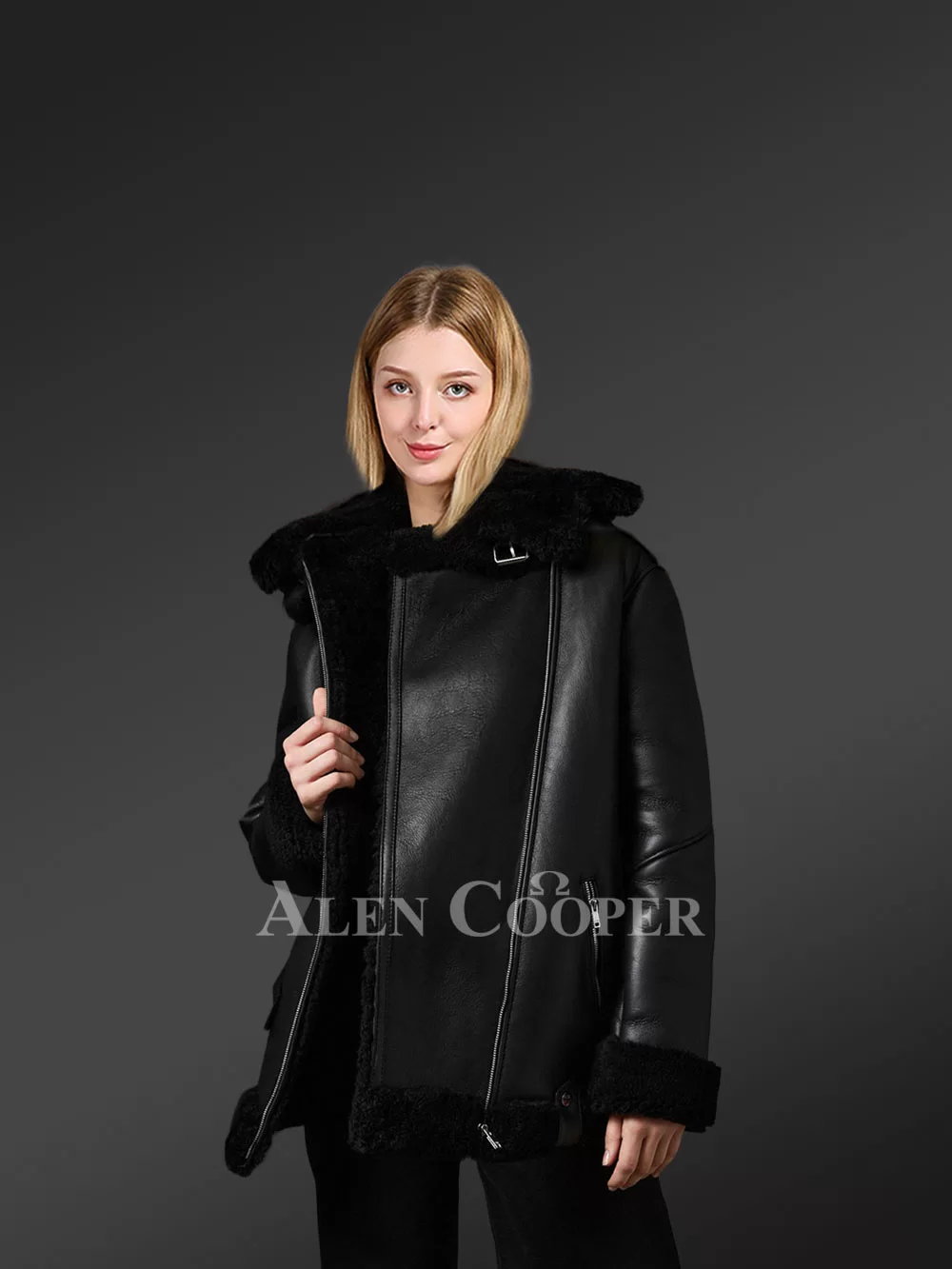 Genuine Black Shearling Jackets for Fashionable Women