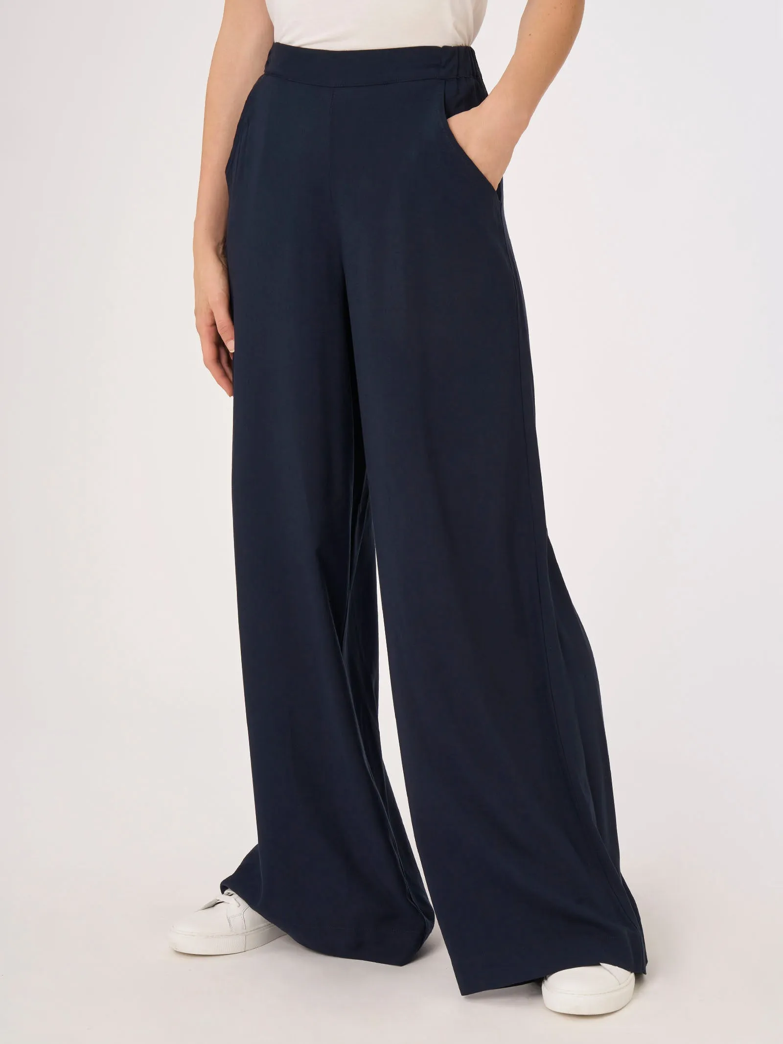 Bleu Twill Wide Leg Pantalone