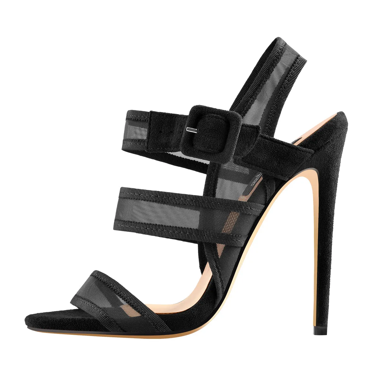 Stiletto Buckle Strap Sandals Mesh Straps