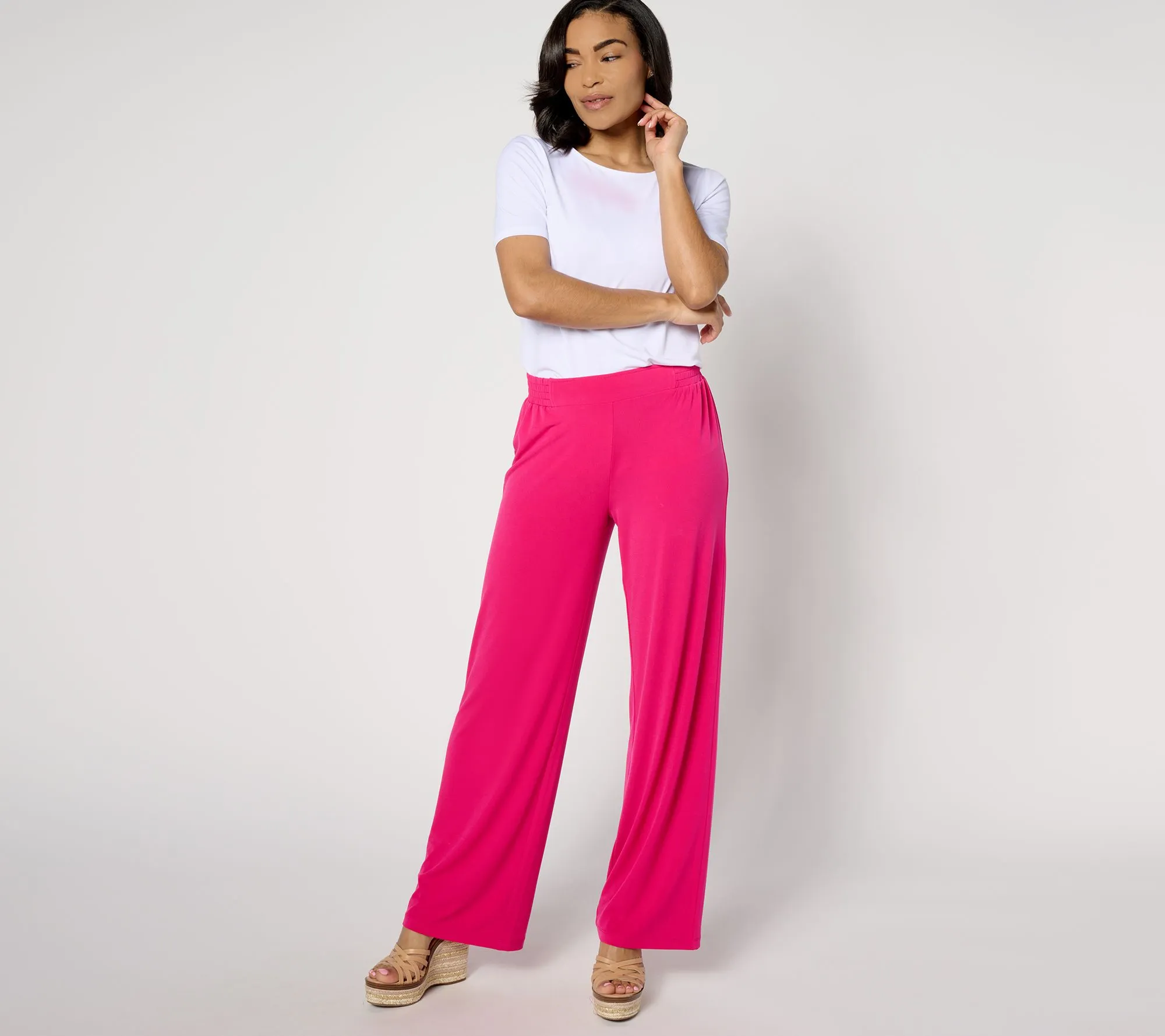 Susan Graver Petite Wide Leg Pants with Waist Detail