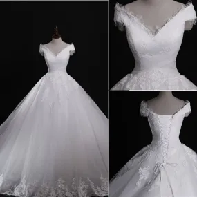 Vintage Off-Shoulder Lace-Up Wedding Gown