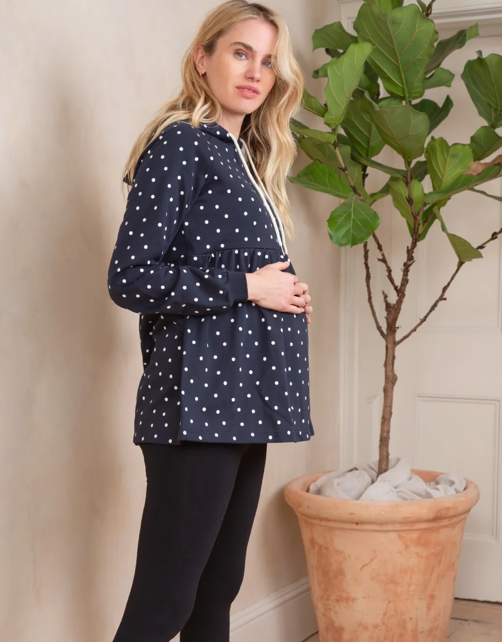 Teagan | Mama & Mini Navy Spot Gathered Hoodie Set