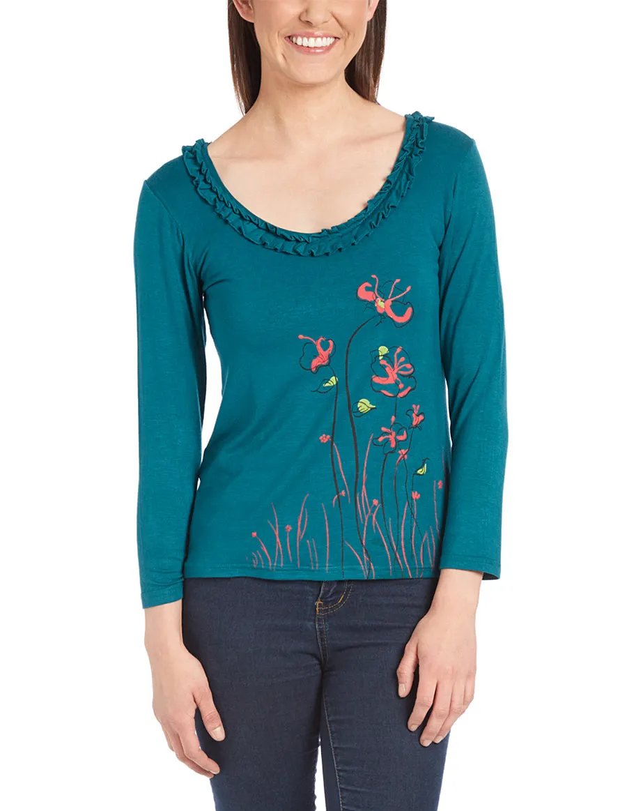 Teal Floral Cotton Top