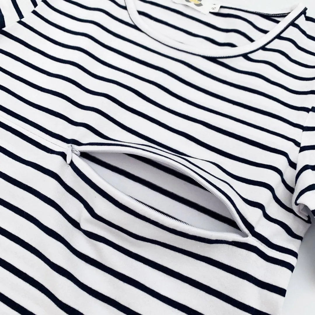 Striped Short-Sleeve Nursing Top