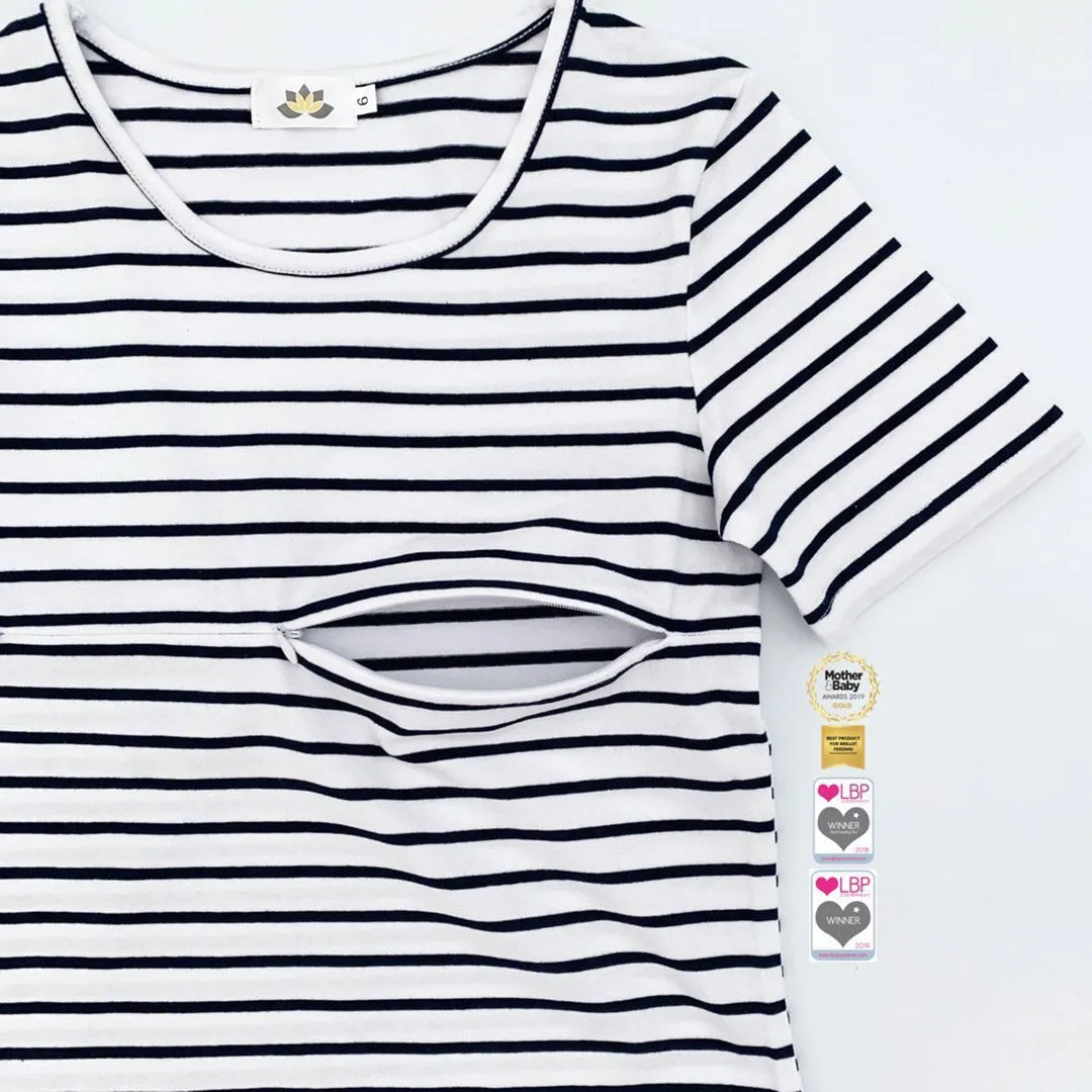 Striped Short-Sleeve Nursing Top