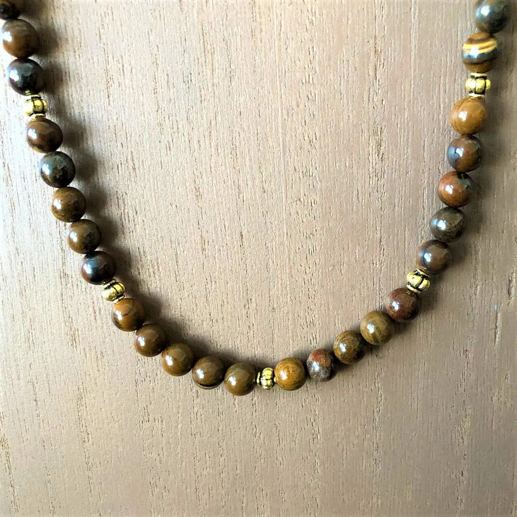 Tiger Iron Brown Mens Beaded Necklace