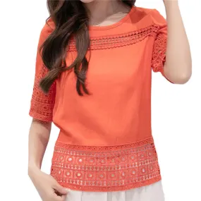 Stylish Lace Back Women's T-shirt with Short Sleeves