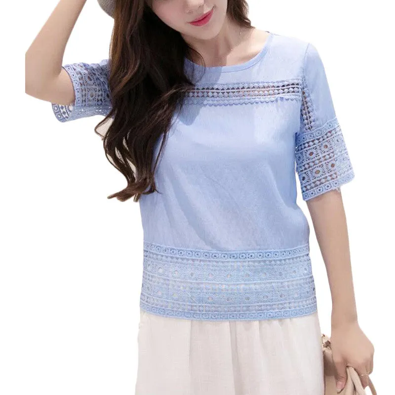 Stylish Lace Back Women's T-shirt with Short Sleeves