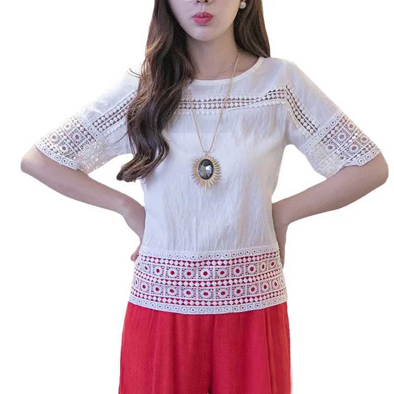 Stylish Lace Back Women's T-shirt with Short Sleeves