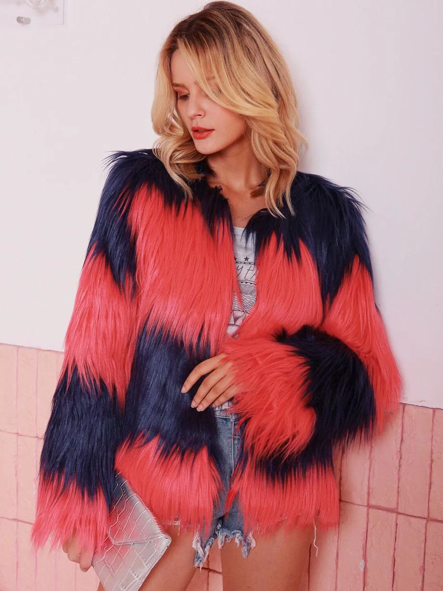 Ture Red Two-Tone Fur Coat