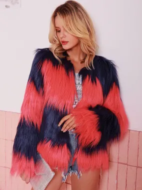 Ture Red Two-Tone Fur Coat