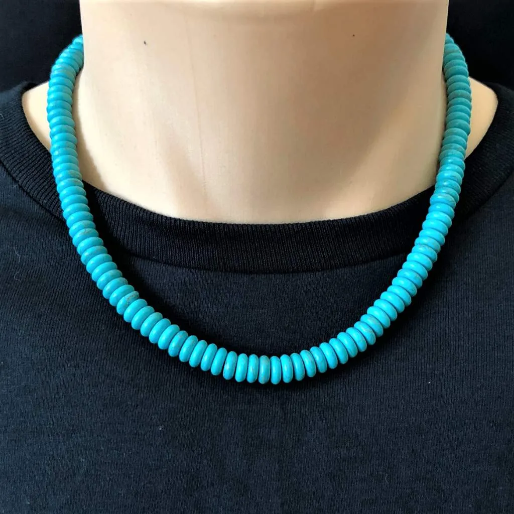 Turquoise Howlite and Disc Mens Beaded Necklace