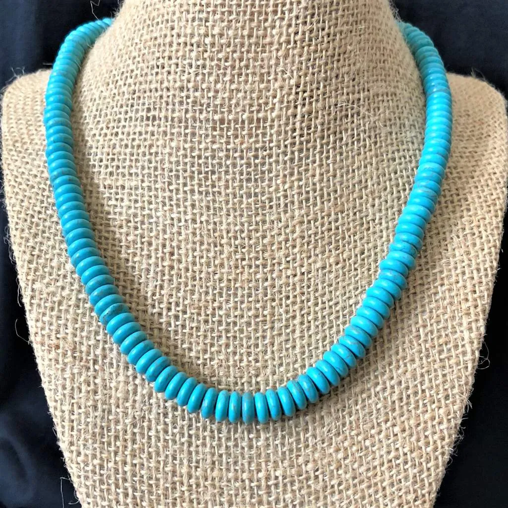 Turquoise Howlite and Disc Mens Beaded Necklace