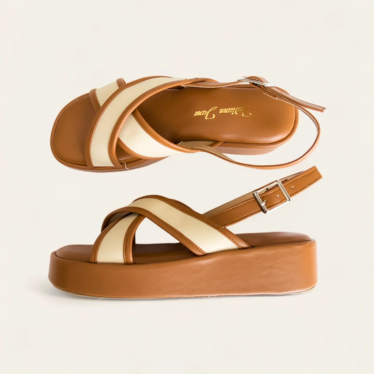 Two Tone Cross Strap Platform Sandals