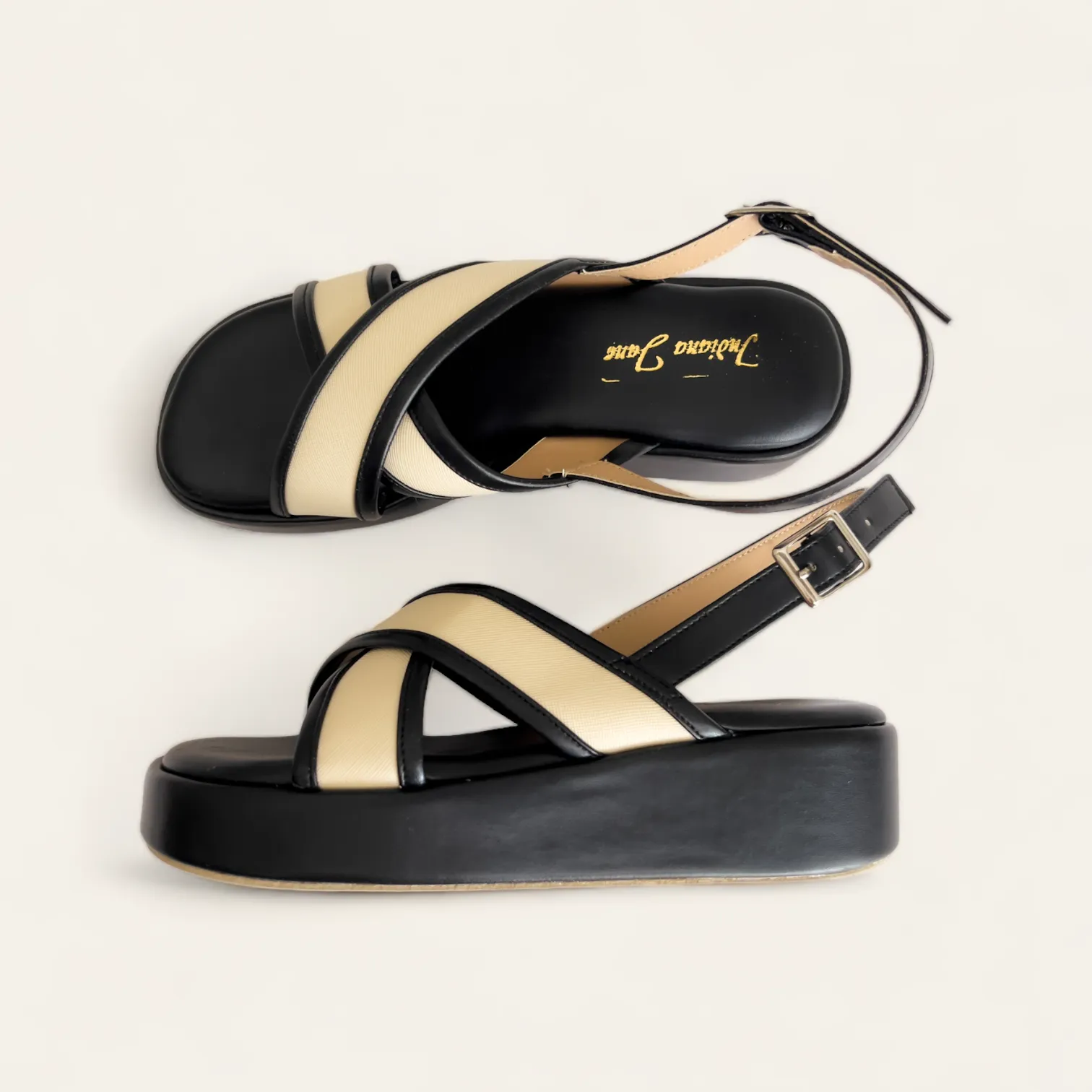 Two Tone Cross Strap Platform Sandals