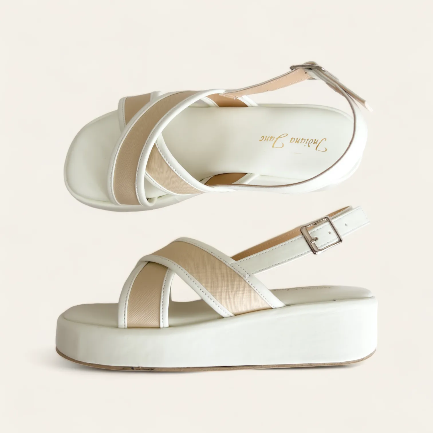 Two Tone Cross Strap Platform Sandals