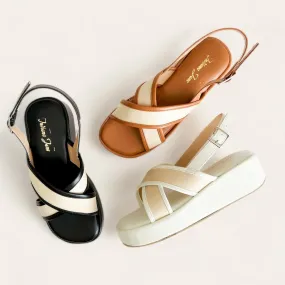 Two Tone Cross Strap Platform Sandals