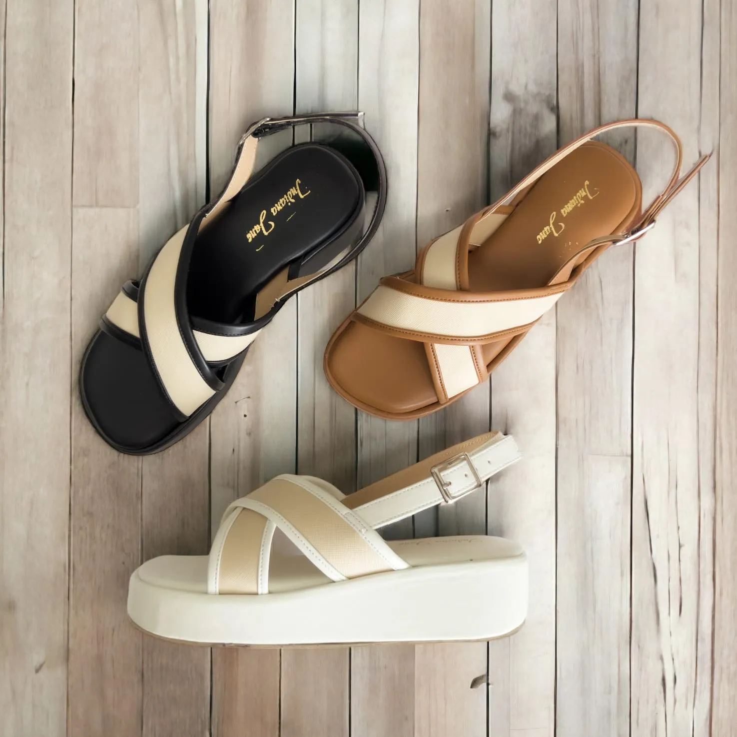 Two Tone Cross Strap Platform Sandals