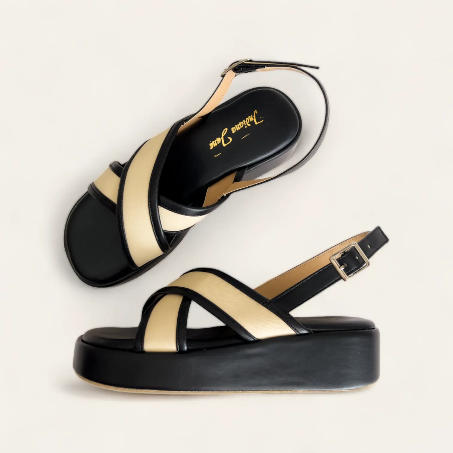 Two Tone Cross Strap Platform Sandals