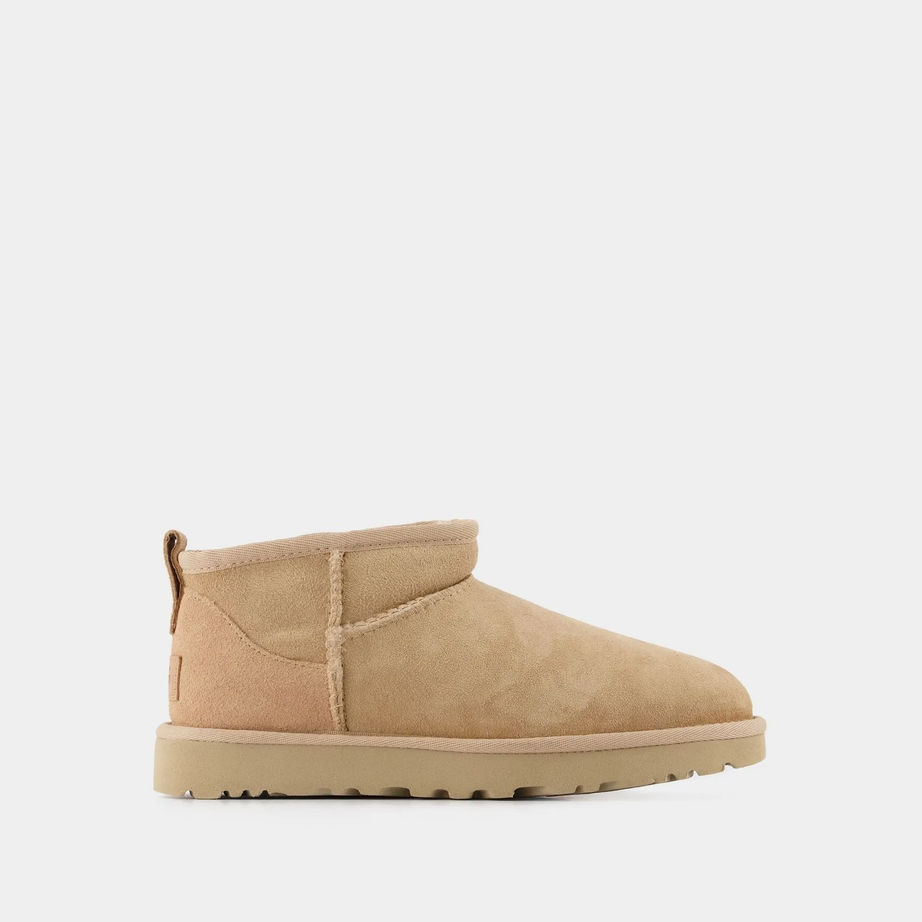 UGG Beige Leather Classic Ultra Mini Ankle Boots