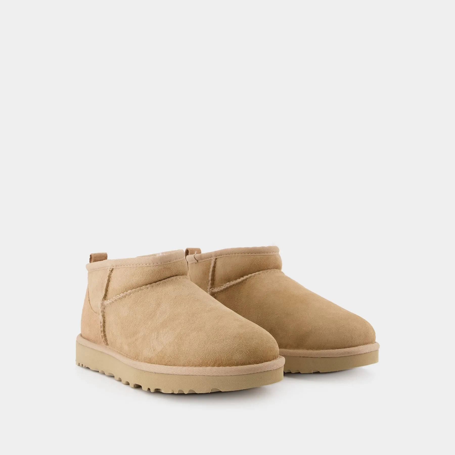 UGG Beige Leather Classic Ultra Mini Ankle Boots