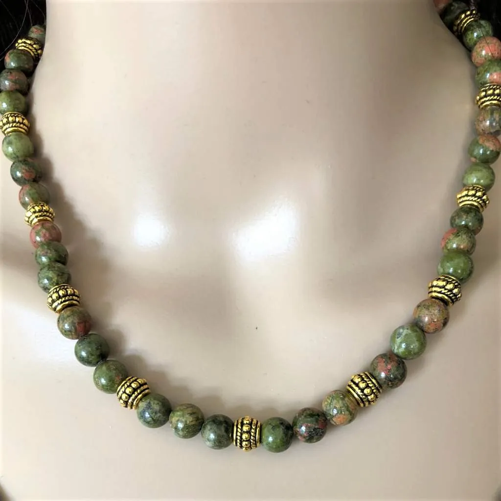 Green and Pink Unaktie Beaded Necklace