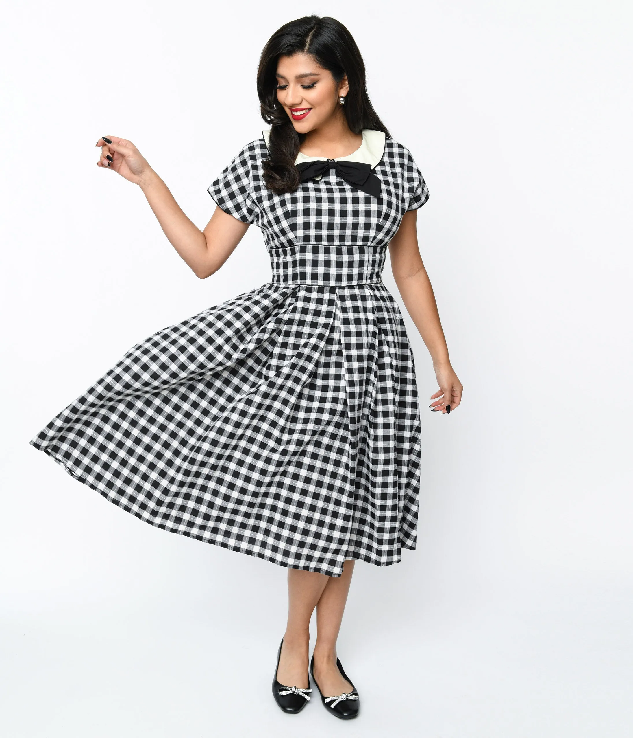 Vintage 1950s White and Black Gingham Swing Dress