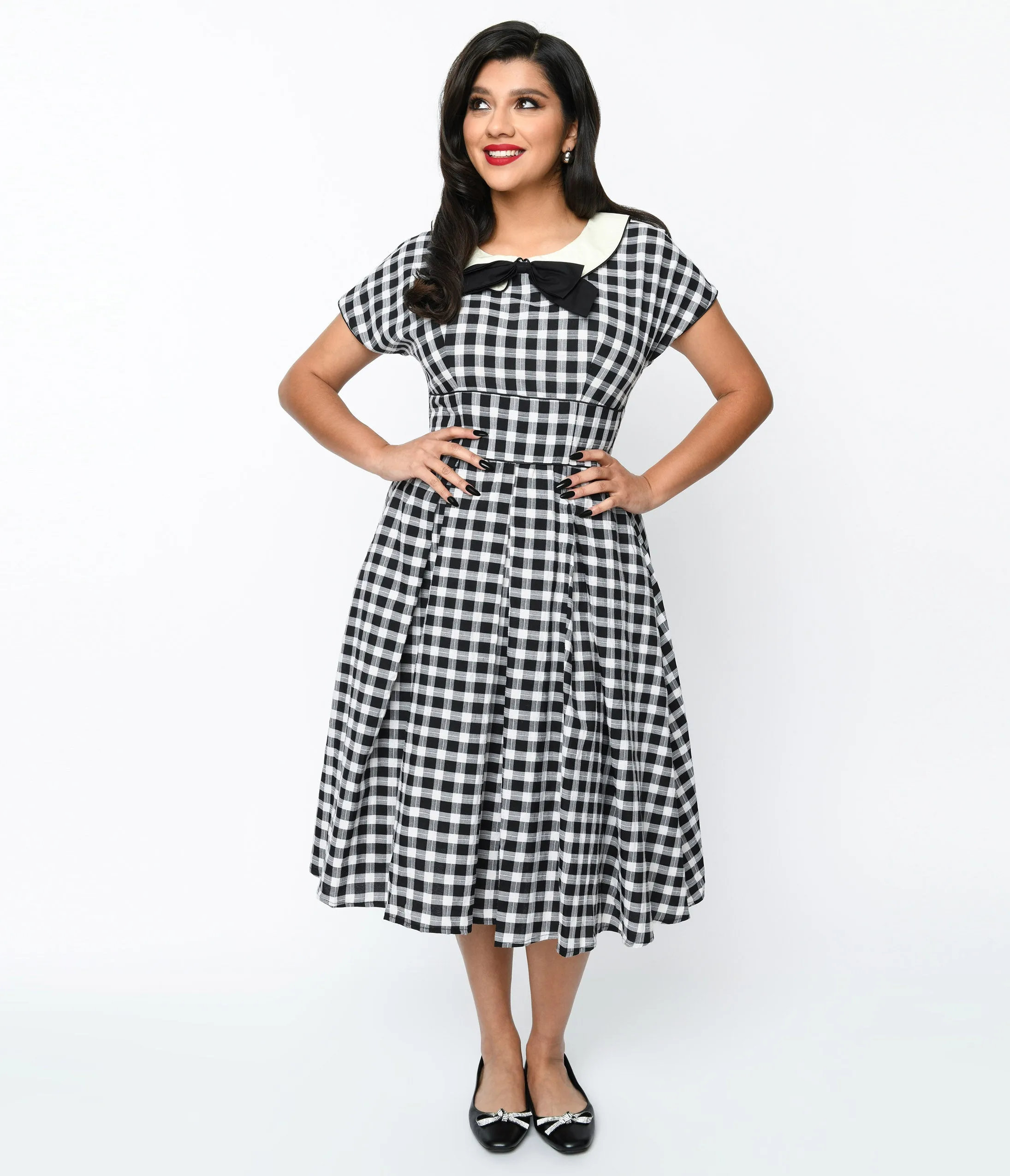 Vintage 1950s White and Black Gingham Swing Dress